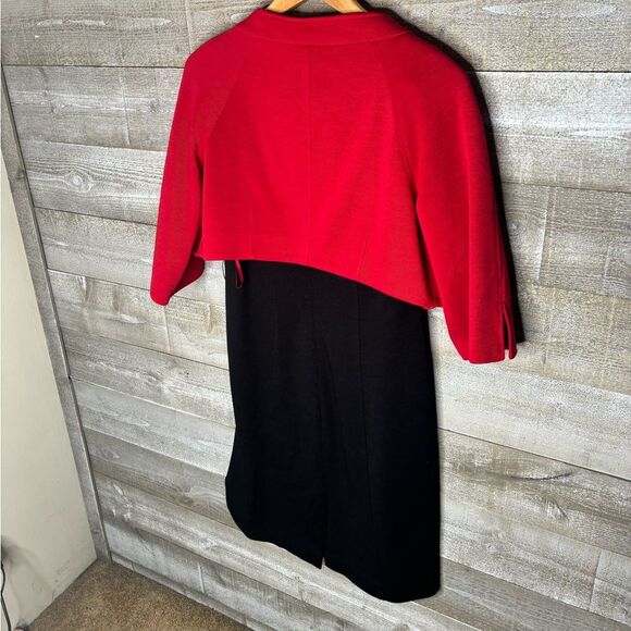 Rickie Freeman Teri Jon 6 100% wool red black skirt jacket 2 piece set career - Picture 5 of 7